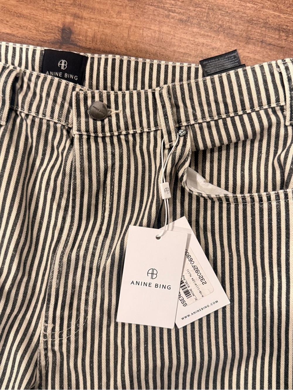 ANINE BING Roy Striped Mid-Rise Straight-Leg Organic Jeans